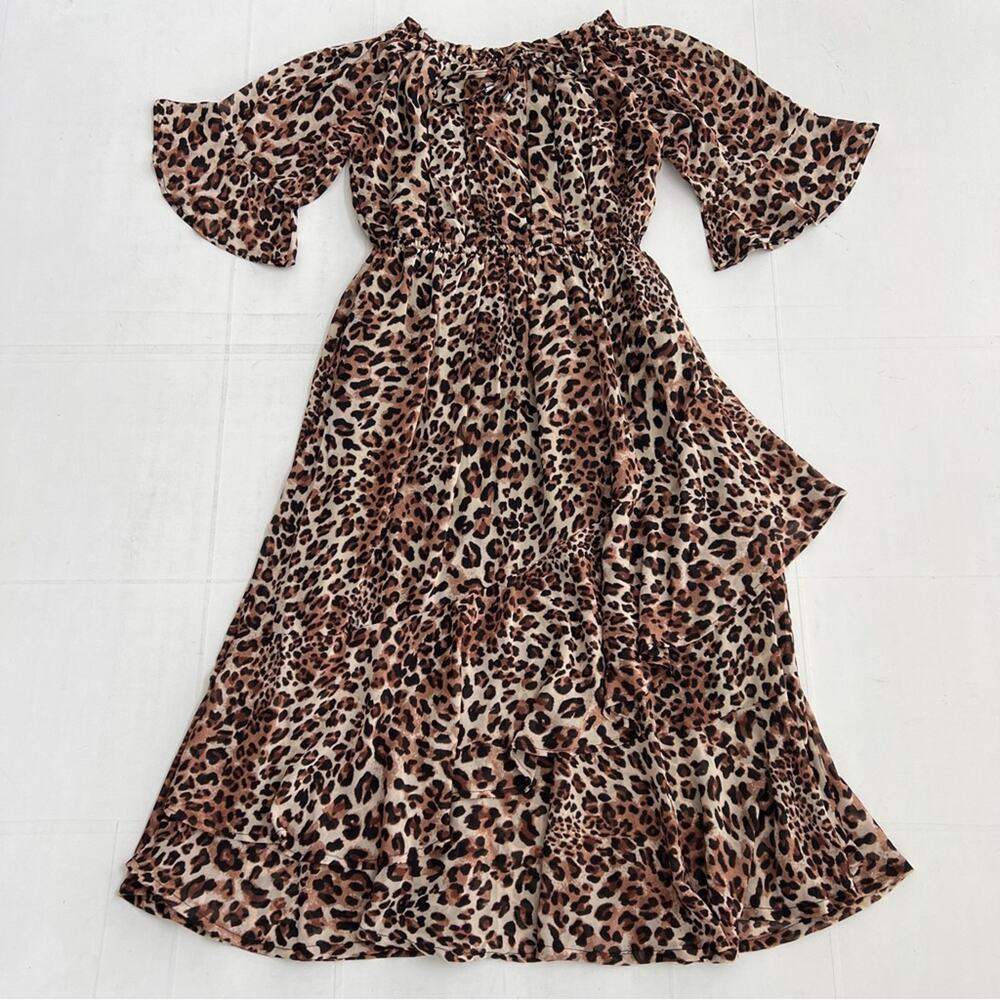 New PRESENCE Leopard Print Off-Shoulder Midi Dress Women’s SIZE 2